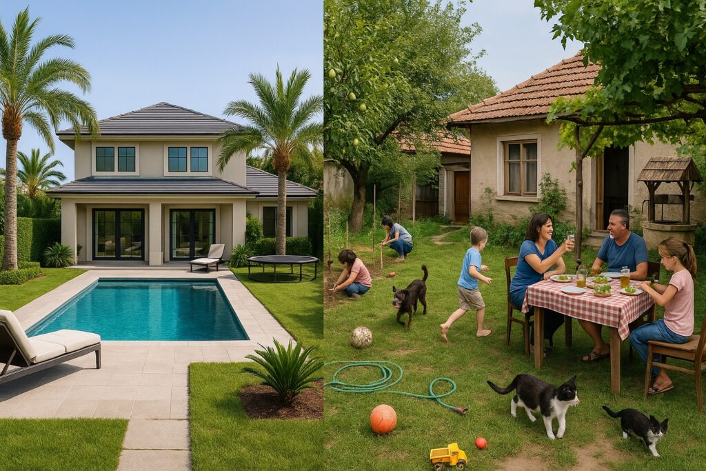 луксозна къща и селски двор